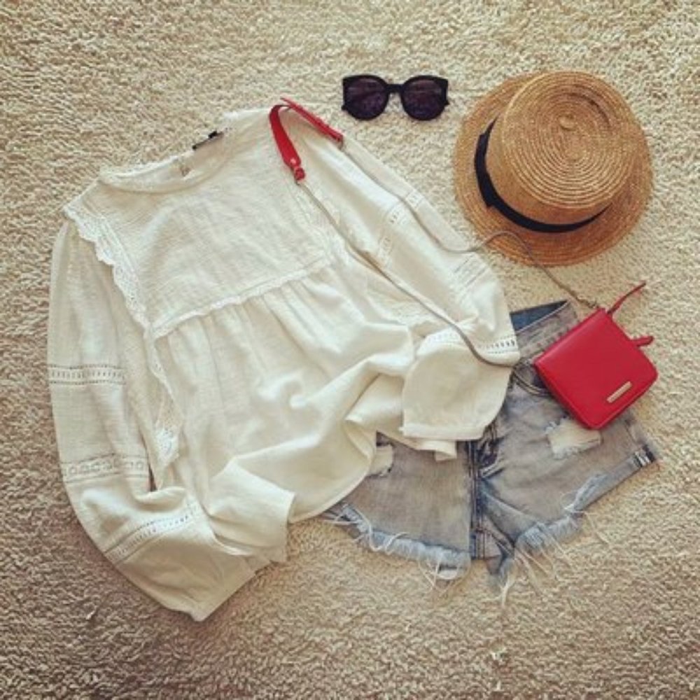 Boho White Blouse M NWT